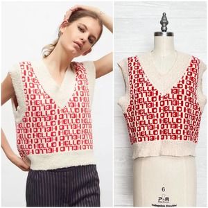 URBAN OUTFITTERS BDG Jordie “HELLO “ Jacquard Sweater Vest RED Multi Size S